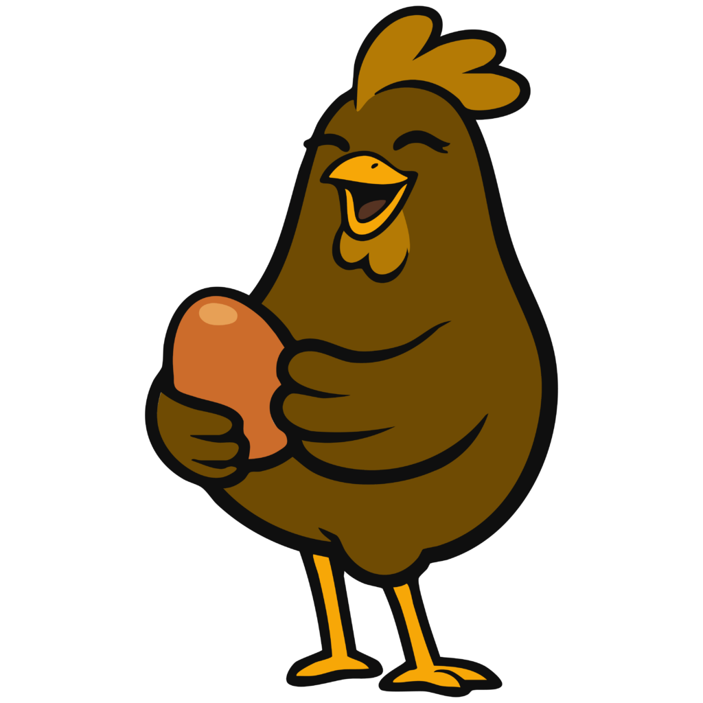 Ilustración de una gallina sosteniendo un huevo.
